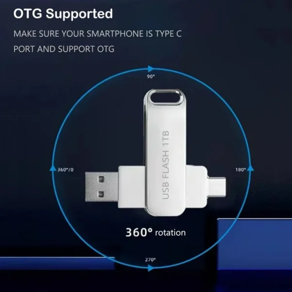 usb flash drive 1tb/1000gb 2in1 otg thumb drive storage photo stick for type c phones, laptops, pc, etc