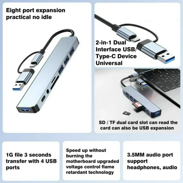 7 in 2 usb c hub, usb c adapter with 4k hdmi, 100w pd, 3 5gbps data ports (1 usb c and 2 usb 3.0), tf/sd card reader, usb hub for laptops, macbook pros